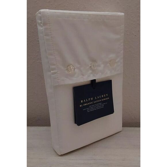 Ralph Lauren Organic Sateen Border 100% Cotton Two King Pillowcases PARCHMENT - Picture 2 of 8